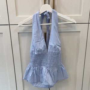 Dynamite Blue Striped Halter Top